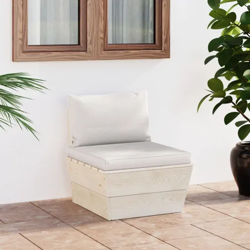 Sofá de Centro Paletes p/ Jardim com Almofadões Abeto Impreg.