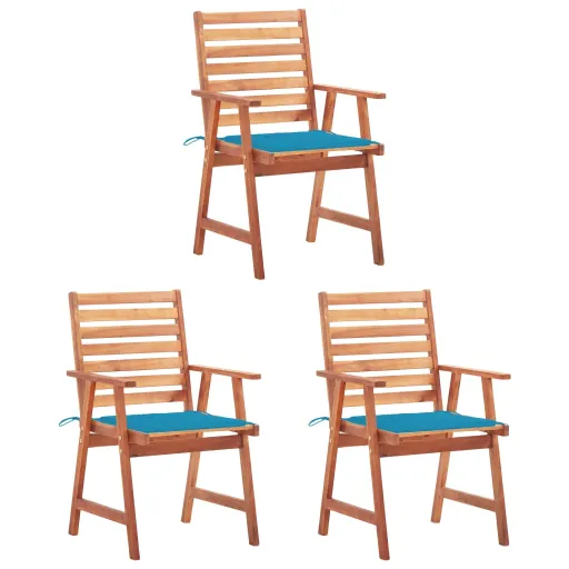 Cadeiras de Jantar p/ Jardim   c/ Almofadões Acácia Maciça (3 pcs)
