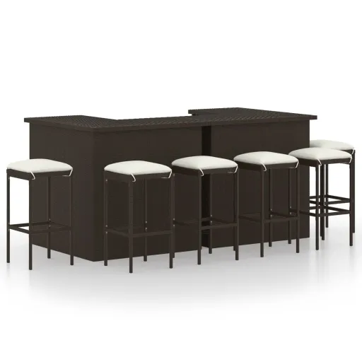 Conjunto de Bar p/ Jardim com Almofadões Vime PE Castanho (8 pcs)
