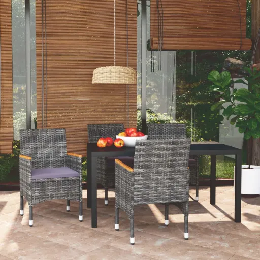 Conjunto Jantar p/ Jardim c/ Almofadões Vime PE Cinzento (5 pcs)