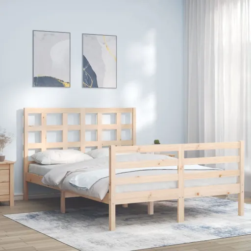 Estrutura de Cama de Casal com Cabeceira Madeira Maciça
