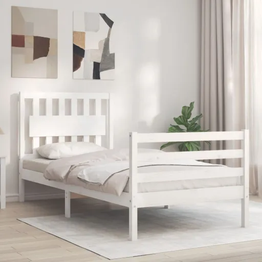 Estrutura Cama de Solteiro c/ Cabeceira Madeira Maciça Branco