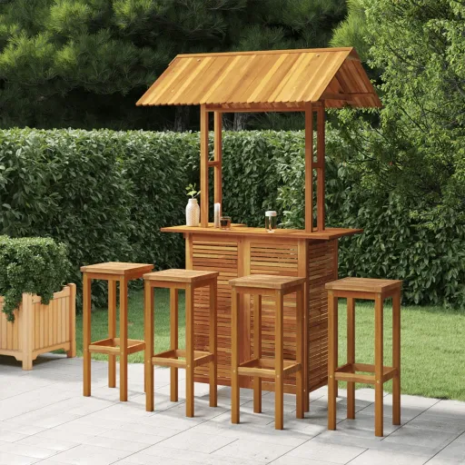 Conjunto de Bar para Jardim Madeira de Acácia Maciça (5 pcs)