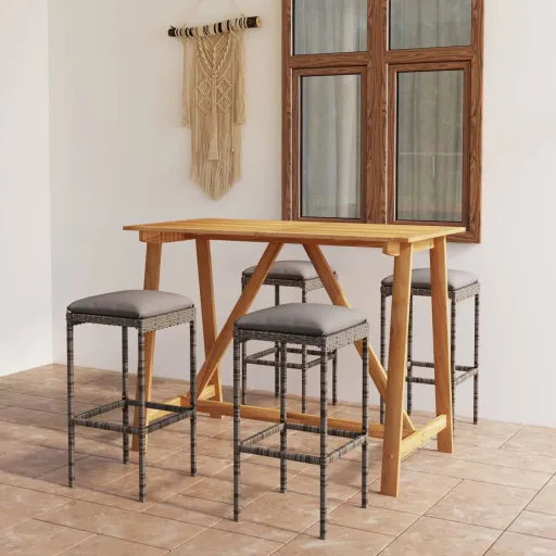Conjunto de Bar para Jardim com Almofadões Cinzento (5 pcs)