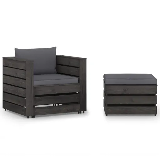 Conj. Lounge Jardim + Almofadões Madeira Impreg. Cinzento (2 pcs)
