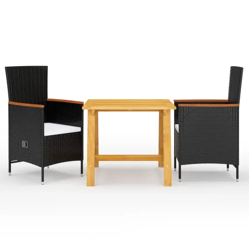 Conjunto de Jantar para Jardim Preto (3 pcs)