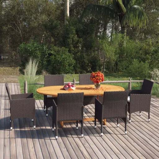 Conjunto de Jantar para Jardim Vime PE Castanho (7 pcs)