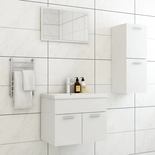 Conjunto de Móveis de Casa de Banho Derivados de Madeira Branco