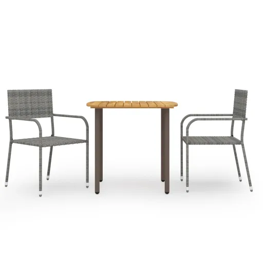 Conjunto de Jantar para Jardim Vime PE Cinzento (3 pcs)