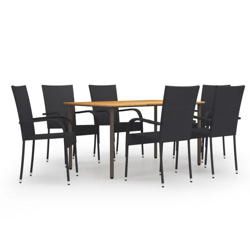 Conjunto de Jantar para Jardim Vime PE Preto (7 pcs)