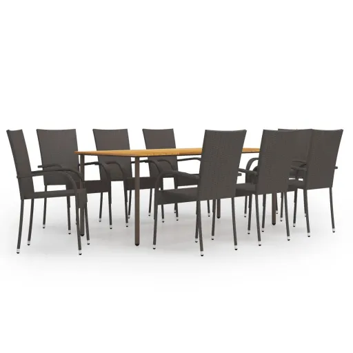 Conjunto de Jantar para Jardim Vime PE Castanho (9 pcs)