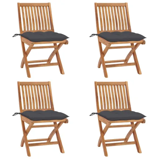 Cadeiras de Jardim Dobráveis c/ Almofadões   Teca Maciça (4 pcs)