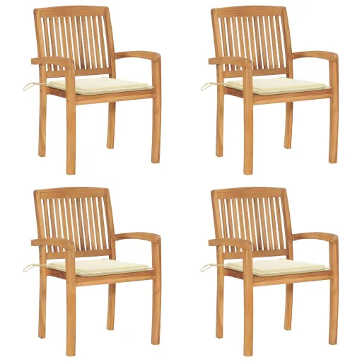 Cadeiras de Jardim Empiháveis c/ Almofadões   Teca Maciça (4 pcs)
