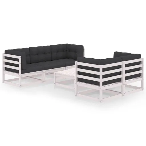 Conjunto Lounge de Jardim com Almofadões Pinho Maciço (6 pcs)