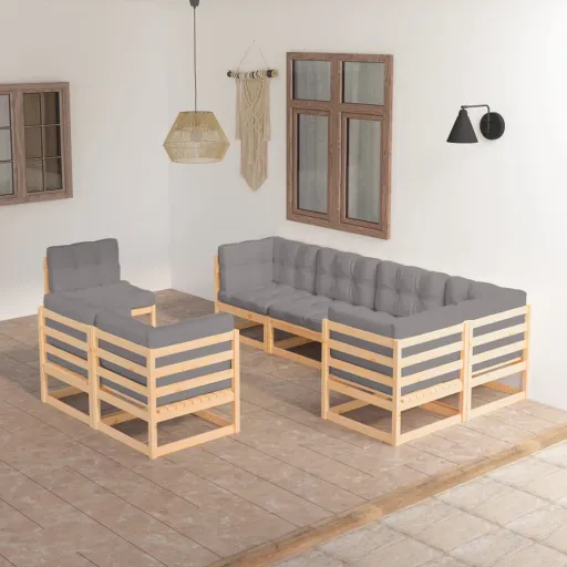Conjunto Lounge de Jardim c/ Almofadões Pinho Maciço (8 pcs)