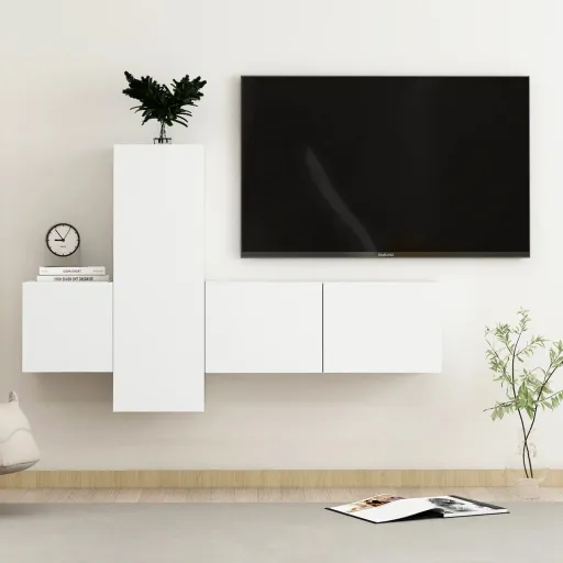 Conjunto de Móveis de TV Derivados de Madeira Branco (3 pcs)