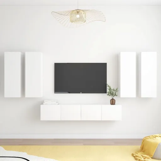 Conjunto de Móveis de TV Derivados de Madeira Branco (6 pcs)