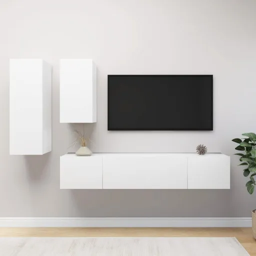 Conjunto de Móveis de TV Derivados de Madeira Branco (4 pcs)