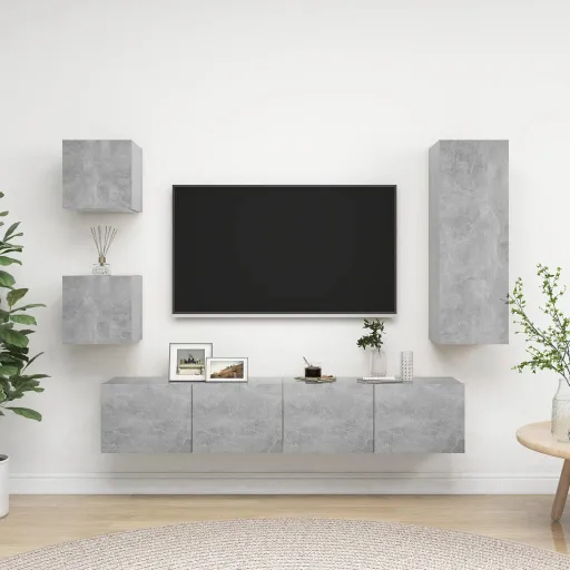 Conjunto de Móveis de TV Derivados Madeira Cinza Cimento (5 pcs)