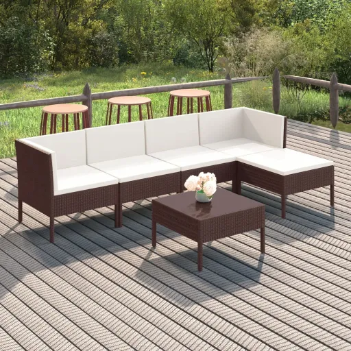 Conjunto Lounge Jardim c/ Almofadões Vime PE Castanho (6 pcs)