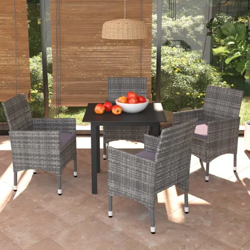 Conjunto Jantar p/ Jardim c/ Almofadões Vime PE Cinzento (5 pcs)