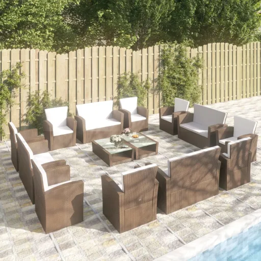 Conjunto Lounge Jardim c/ Almofadões Vime PE Castanho (16 pcs)