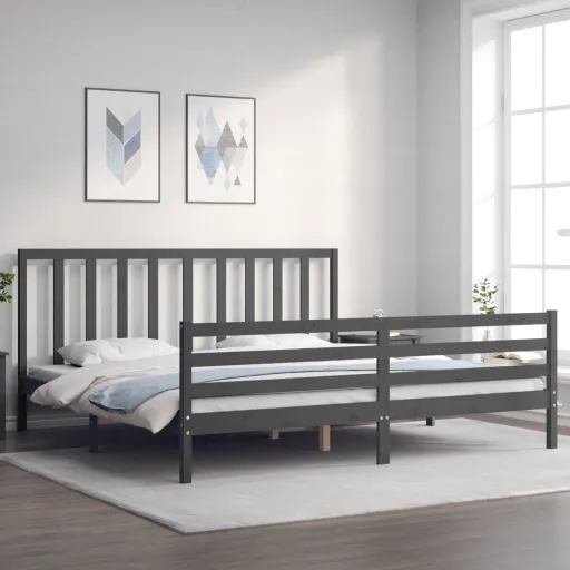Estrutura de Cama com Cabeceira 200x200 cm Madeira Maciça Cinza