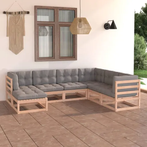 Conjunto Lounge de Jardim c/ Almofadões Pinho Maciço (7 pcs)