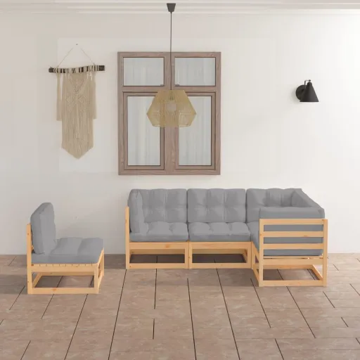 Conjunto Lounge de Jardim c/ Almofadões Pinho Maciço (5 pcs)