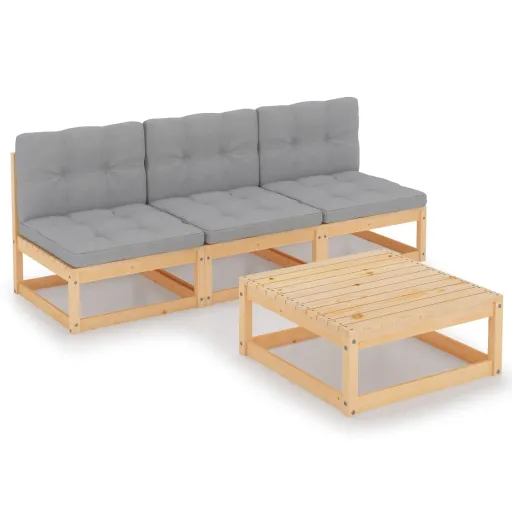 Conjunto Lounge de Jardim com Almofadões Pinho Maciço (4 pcs)