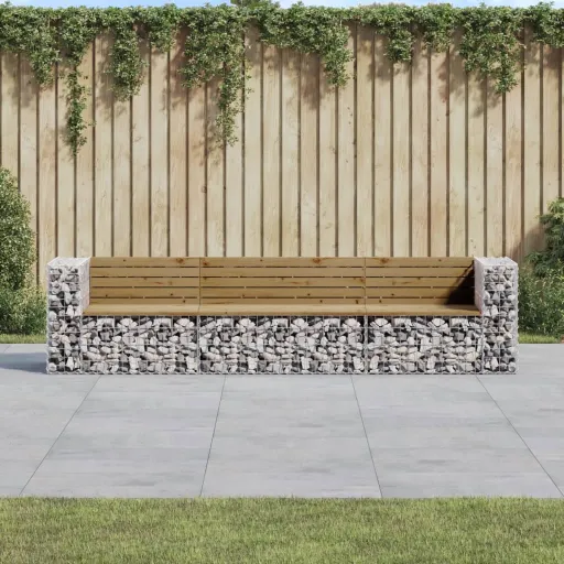 Banco de Jardim c/ Design Gabião 287x71x65,5cm Pinho Impregnado