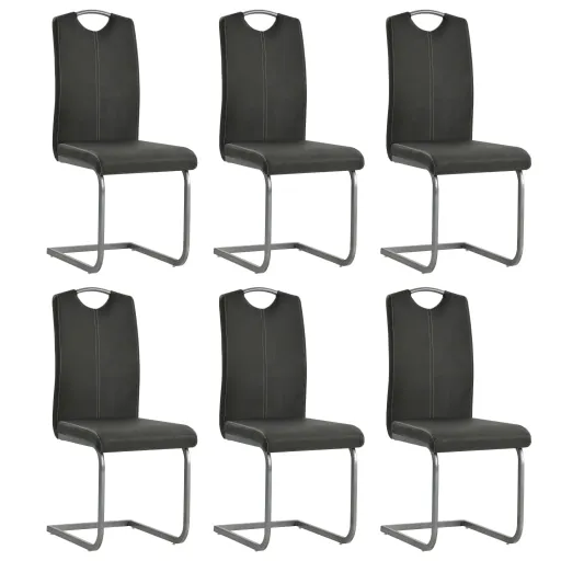 Cadeiras de Jantar Cantilever   Couro Artificial Cinzento (6 pcs)
