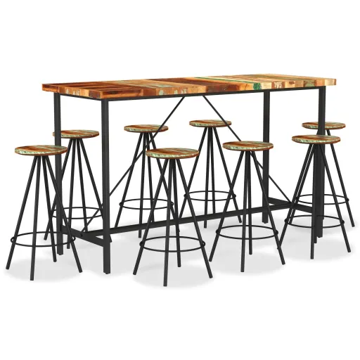 Conjunto de Bar Madeira Recuperada Maciça (9 pcs)