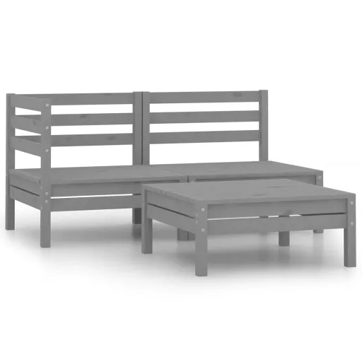 Conjunto Lounge de Jardim Pinho Maciço Cinzento (3 pcs)
