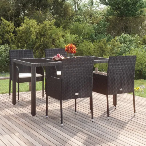 Cadeiras de Jardim com Almofadões   Vime PE Preto (4 pcs)