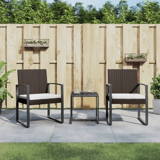 Conjunto Jantar p/ Jardim c/ Almofadões Vime PP Castanho (3 pcs)