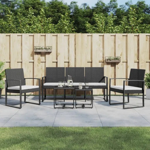 Conjunto de Jantar p/ Jardim c/ Almofadões Vime PP Preto (5 pcs)