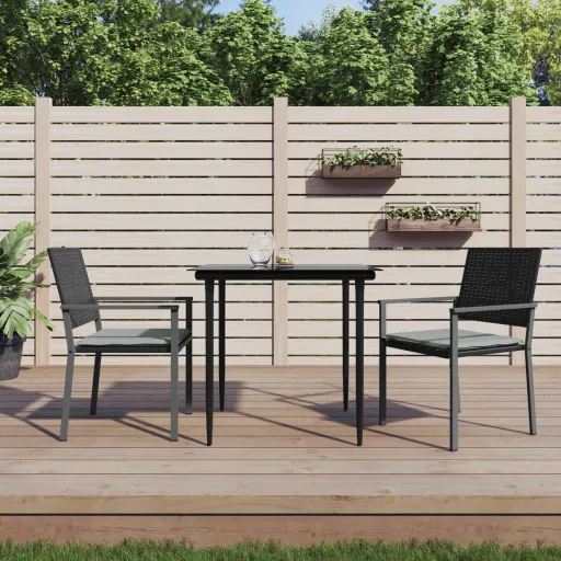 Cadeiras Jardim c/ Almofadões   54x62,5x89 cm Vime PE Preto (2 pcs)