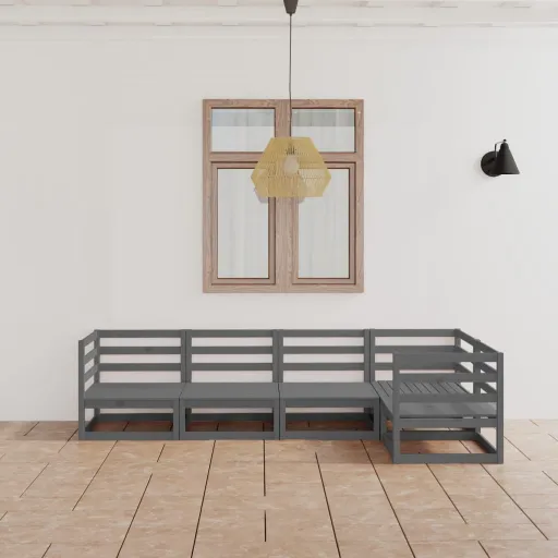 Conjunto Lounge de Jardim Pinho Maciço Cinzento  (5 pcs)