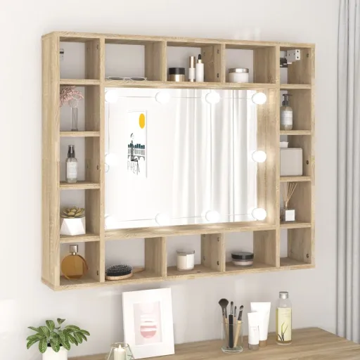 Armário Espelhado com LED 91x15x76,5 cm Carvalho Sonoma