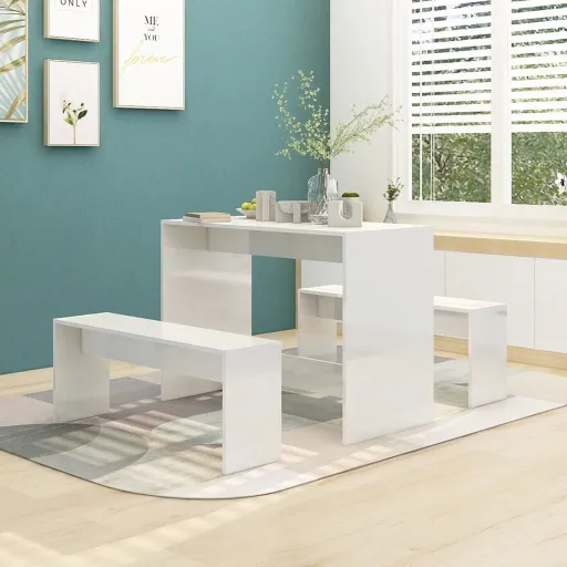 Conjunto de Jantar Derivados de Madeira Branco Brilhante (3 pcs)