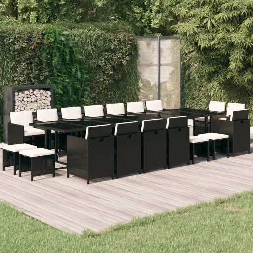 Conjunto Jantar p/ Jardim c/ Almofadões Vime PE Preto (19 pcs)