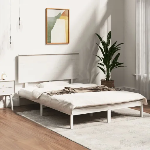 Estrutura Cama Pequena Casal 120x190 cm Pinho Maciço Branco