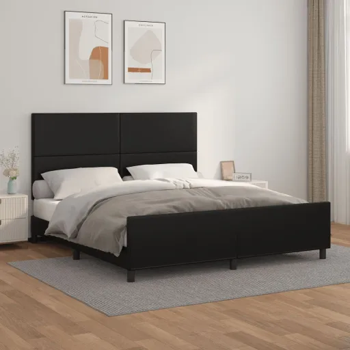 Estrutura Cama c/ Cabeceira 160x200 cm Couro Artificial Preto