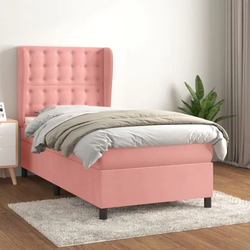 Cama com Molas/Colchão 80x200 cm Veludo Rosa