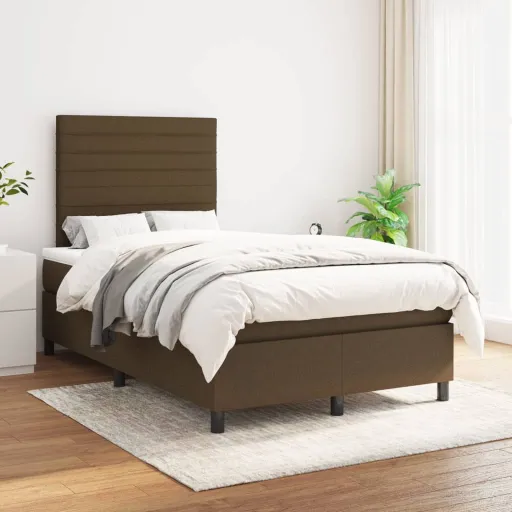 Cama com Molas/Colchão 120x200 cm Tecido Castanho-Escuro