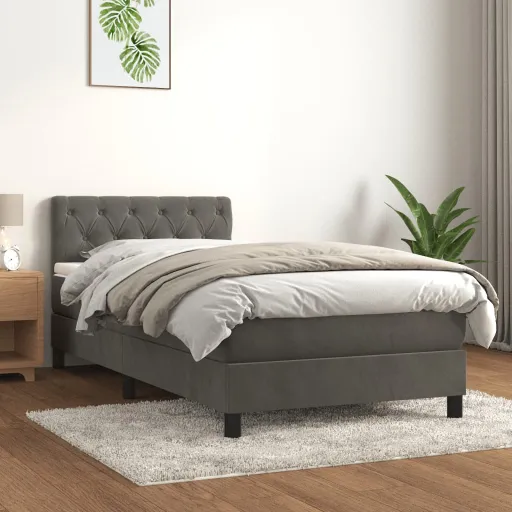 Cama com Molas/Colchão 80x200 cm Veludo Cinza-Escuro