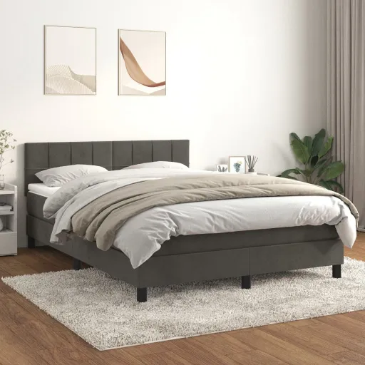 Cama com Molas/Colchão 140x190 cm Veludo Cinzento-Escuro