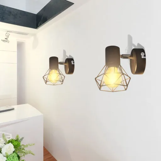 2 Candeeiros de Parede Estilo Industrial + Lâmpada Filamento LED Preto