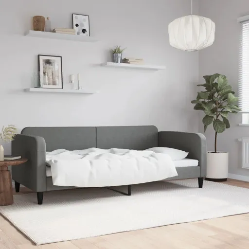 Sofá-Cama 90x200 cm Tecido Cinzento-Escuro